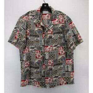 VINTAGE Kys Hawaiian Shirt Large Red Button Down Floral Aloha Island
